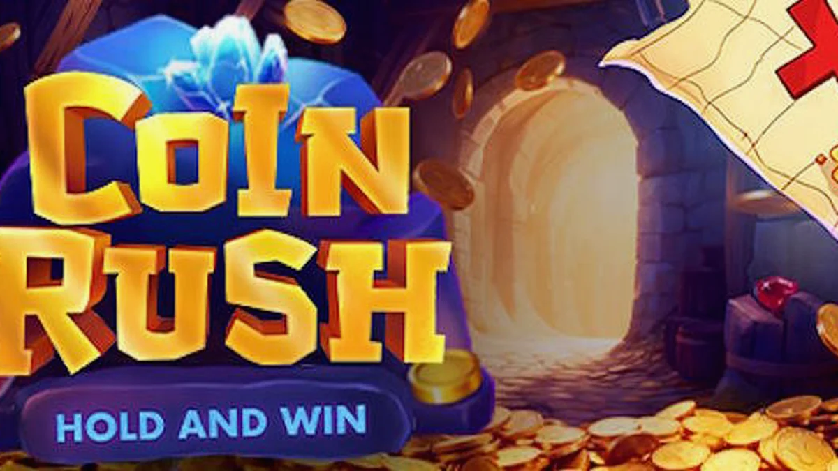 Tampilan visual slot Coin Rush dengan tema koin emas dan gerobak progres.