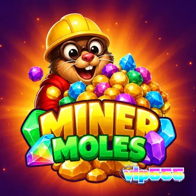 Tampilan visual slot Miner Moles dengan grid 6x6 dan karakter tahi lalat penambang.